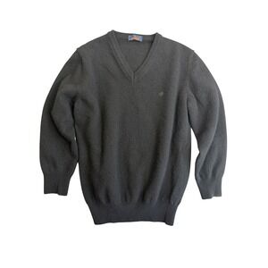 Vintage 90s Mens Italian Knit Wool V-Neck Sweater 40 M Black Old Money Academia
